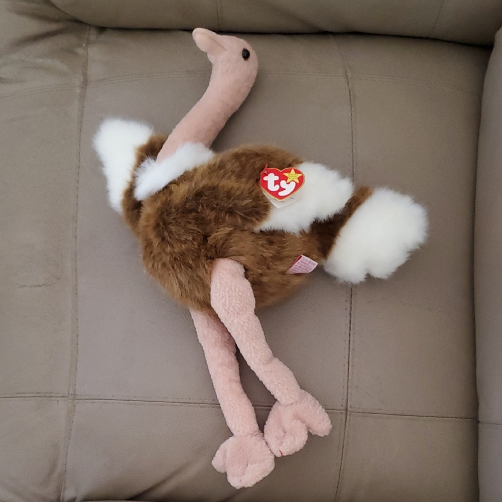 Ty Plush Ostrich with Brown and White Fur